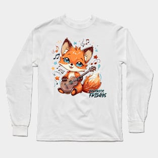 Fantastic Fridays: Kawaii Fox with Guitar Long Sleeve T-Shirt